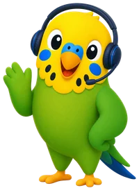 Budgy wearing a support headset and waving